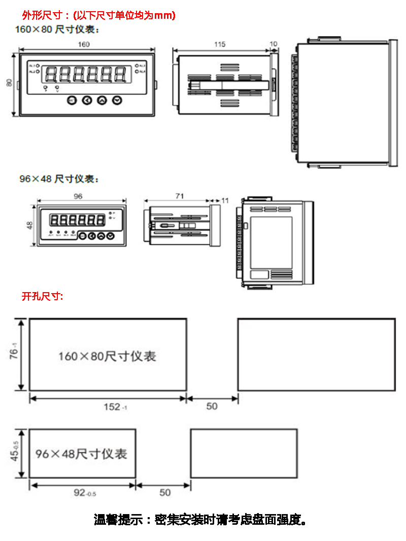 单通道XSEW显示控制器数显表安装尺寸